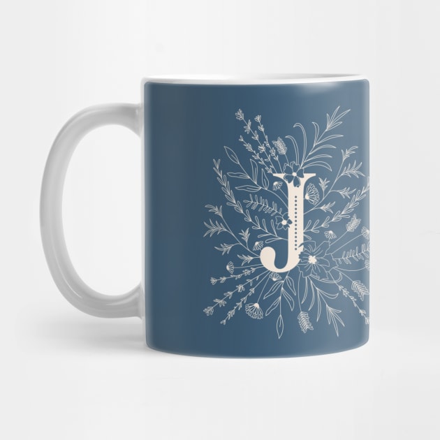 Botanical Letter J (Lake Blue) by Cascade Patterns